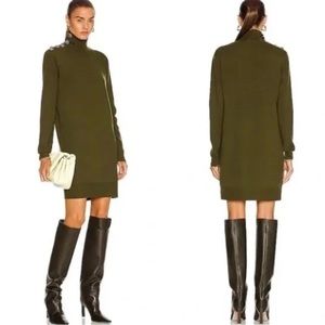 Veronica Beard Banner Wool Knit Turtleneck Sweater Dress Army Green Size Large